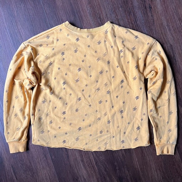 Junk Food Women's Small S Yellow Cropped Sweatshirt Lightning Bolt Print Raw Hem - Picture 3 of 11